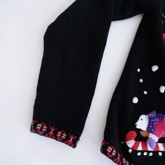 Vintage Karen Scott Sport  Petite Black Christmas Cardigan Petite Small - Picture 12 of 13